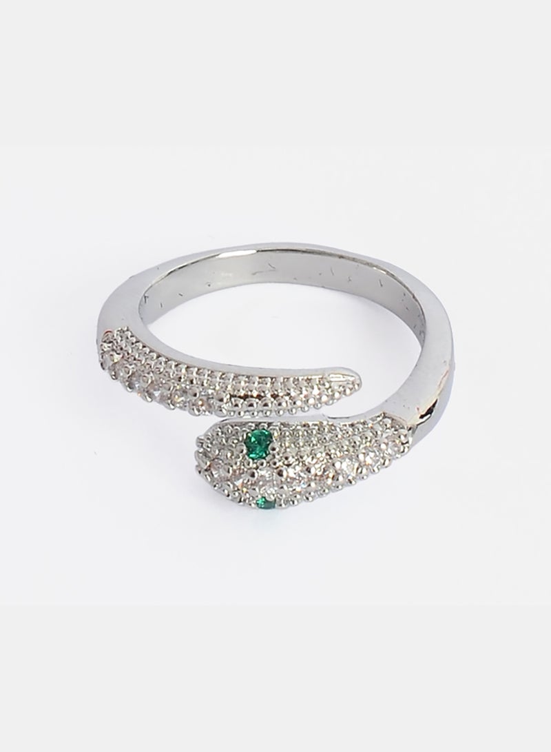 Akher el Ankoud Women'S Open Ring With A Coiled Snake Design, Adorned With Sparkling Zircon Stones And Green Eyes. - Image 3