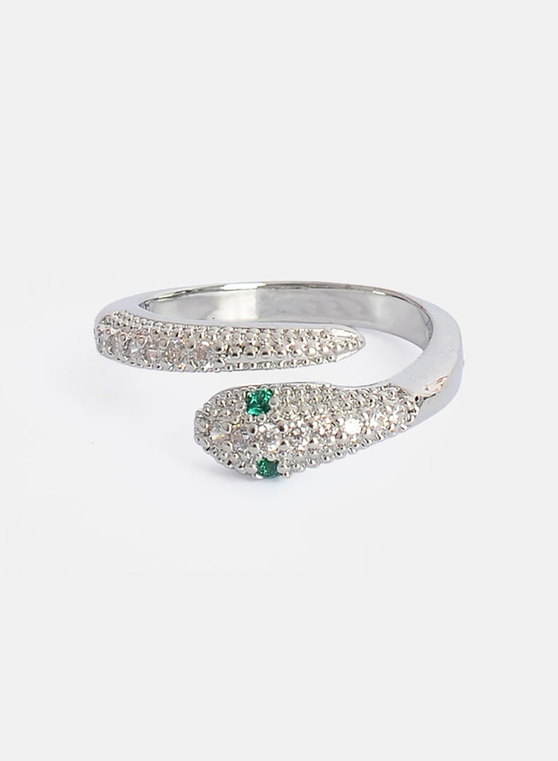 Akher el Ankoud Women'S Open Ring With A Coiled Snake Design, Adorned With Sparkling Zircon Stones And Green Eyes. - Image 2