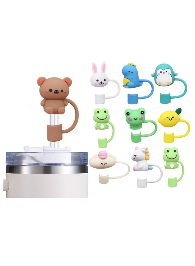 ECVV ECVV 10Pcs Straw Cover Cap for Stanley Cup Cute Animal Shape Silicone Straw Lids, Reusable Dust-Proof Straw Topper for Stanley Tumbler Accessories, 10mm  - Image 1
