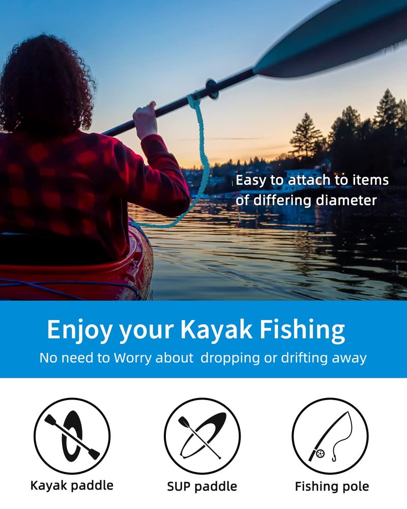 OCEANBROAD Kayak Paddle Leash with D-Ring Stretchable Bungee Strap Lanyard Rope for SUP Kayaking Boating Canoeing Fishing Pole Rod 4-7 Feet Blue 1 Pack - Image 2