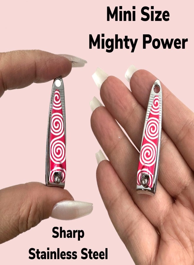 ALAZCO 6 ALAZCO Mini Stainless Steel Nail Clippers Nailcare Sharp Fingernail Clipper Classic Vintage Style Pink Swirl Design - Image 4