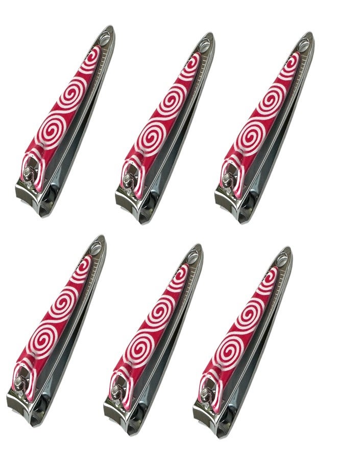 ALAZCO 6 ALAZCO Mini Stainless Steel Nail Clippers Nailcare Sharp Fingernail Clipper Classic Vintage Style Pink Swirl Design - Image 1