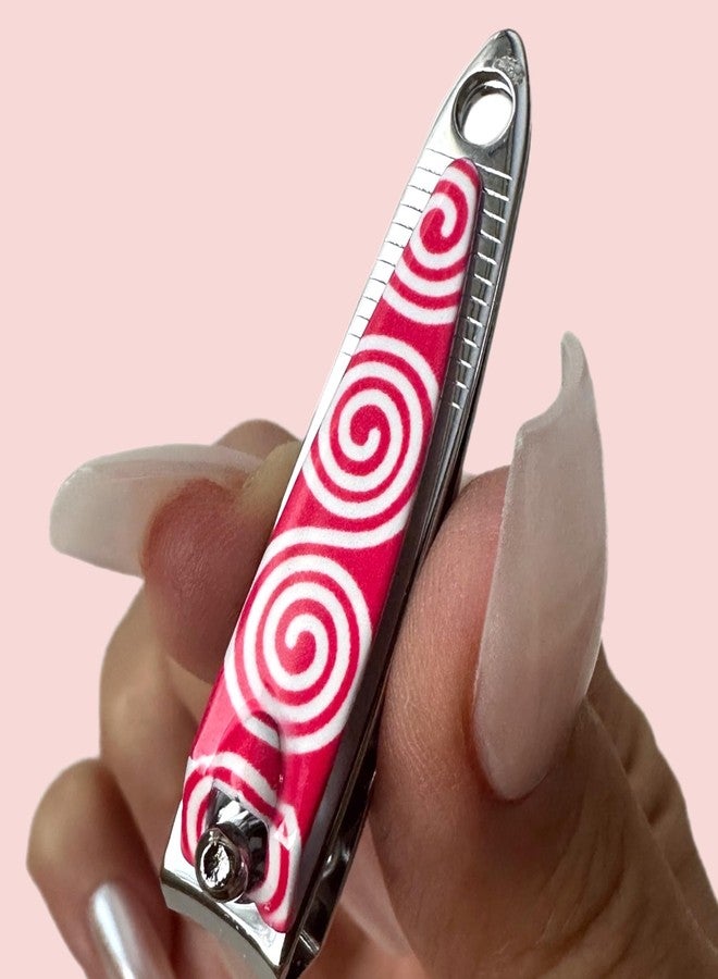 ALAZCO 6 ALAZCO Mini Stainless Steel Nail Clippers Nailcare Sharp Fingernail Clipper Classic Vintage Style Pink Swirl Design - Image 2