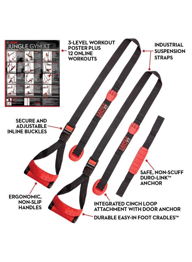Lifeline Jungle Gym XT Body Weight Suspension Trainer System - Patented Split Anchor, Full-Body Workout, Lightweight Home Suspension Training Kit for Home Gym, Workout Equipment