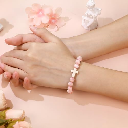 Sereney سوار صليب سيريني للفتيات، أساور وردية قابلة للتعديل كهدية عيد ميلاد للفتيات، هدايا دينية كاثوليكية مسيحية للمعمودية والتأكيد والقداس الأول كهدية عيد الميلاد للفتيات المراهقات - Image 2
