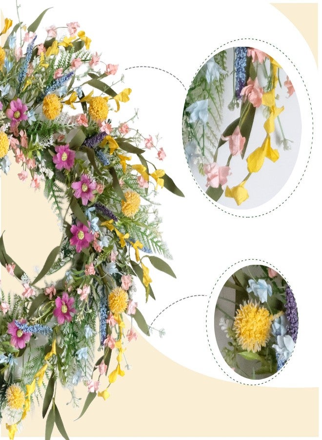 Egolot 22" Spring Summer Wreath for Front Door - Colorful Wildflower Wreath with Lavender & Forsythia, Everyday Floral Wreaths for Front Door Outside, Spring Door Wreath for Indoor Home Decor - Image 2