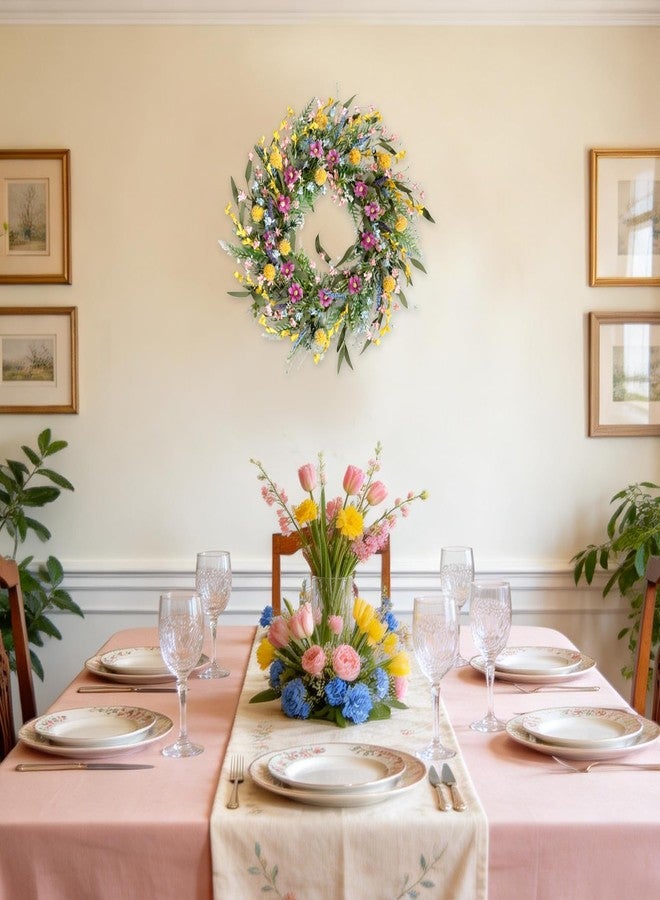 Egolot 22" Spring Summer Wreath for Front Door - Colorful Wildflower Wreath with Lavender & Forsythia, Everyday Floral Wreaths for Front Door Outside, Spring Door Wreath for Indoor Home Decor - Image 4