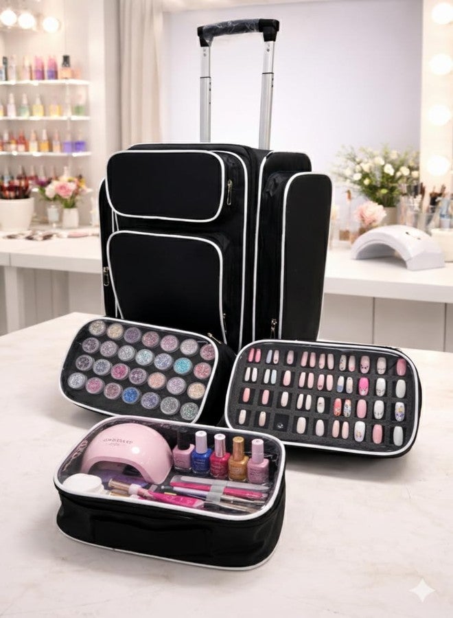 OMEY Nail Art Vanity Bag, Clear Travel Makeup Bag Portable Organizer Cosmetic Bag, Pouch for Women and Girls Traveling Storage Cosmetics Bags with Zipper Divider Brush Compartment - Image 4