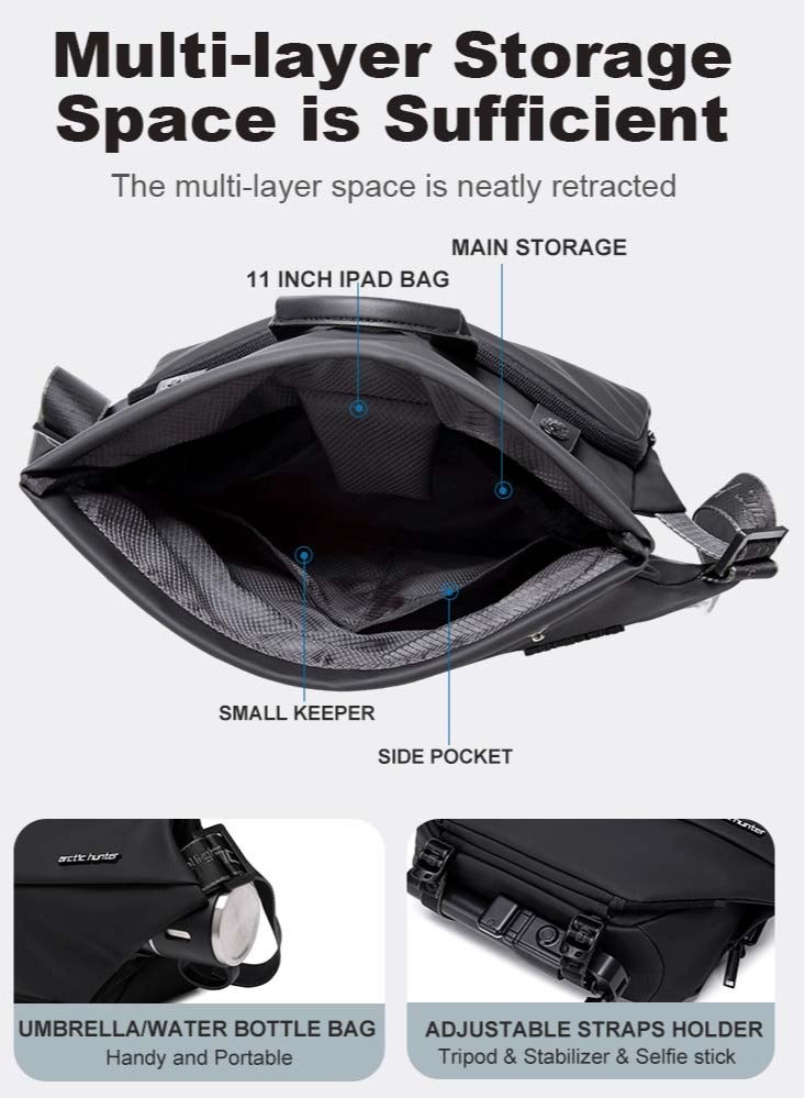 ARCTIC HUNTER Small Sling Crossbody Bag Shoulder Bag for Men, Lightweight One Strap Backpack Messenger Bag Backpack for Hiking Walking Biking Travel Cycling, Black  - Image 5