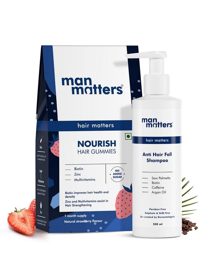 Man Matters Anti Hair Fall Shampoo 200 Ml & Biotin Hair Gummies (30 Days Pack) ; Strengthens & Smoothens Hair ; 30 Gummies - Image 2