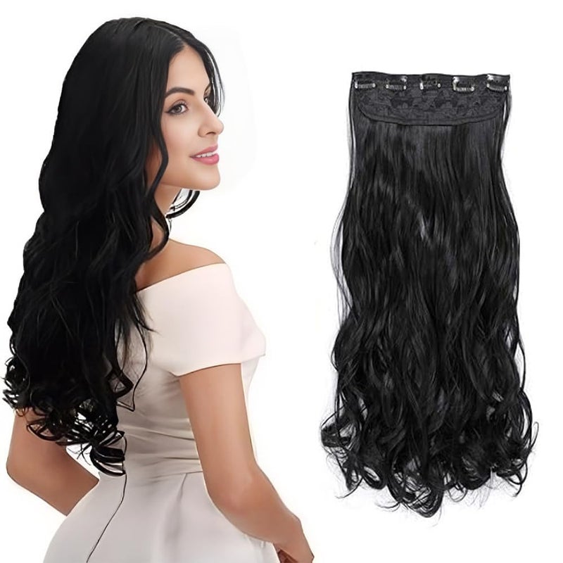 BLISSBORN 5 Clips Womens Synthetic Curly Hair Extension Bridal Hair Extension Synthetic Curly BlackPack of 1 - Image 4