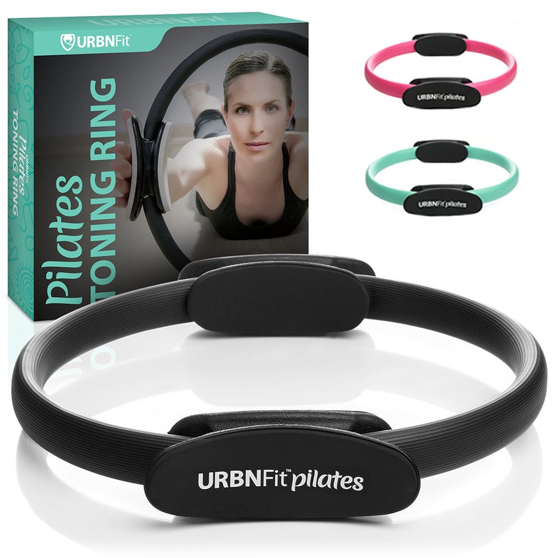 URBNFit حلقة بيلاتيس URBNFit - 12" دائرة سحرية مع مقبض مزدوج، وسادات فوم لتمرين الفخذ الداخلي، وتشكيل الجسم، واللياقة البدنية وتمارين قاع الحوض - حلقات يوغا مع دليل تمارين إضافي - Image 1
