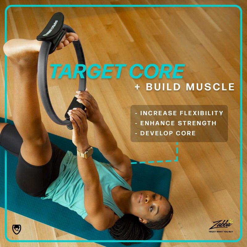 URBNFit حلقة بيلاتيس URBNFit - 12" دائرة سحرية مع مقبض مزدوج، وسادات فوم لتمرين الفخذ الداخلي، وتشكيل الجسم، واللياقة البدنية وتمارين قاع الحوض - حلقات يوغا مع دليل تمارين إضافي - Image 4
