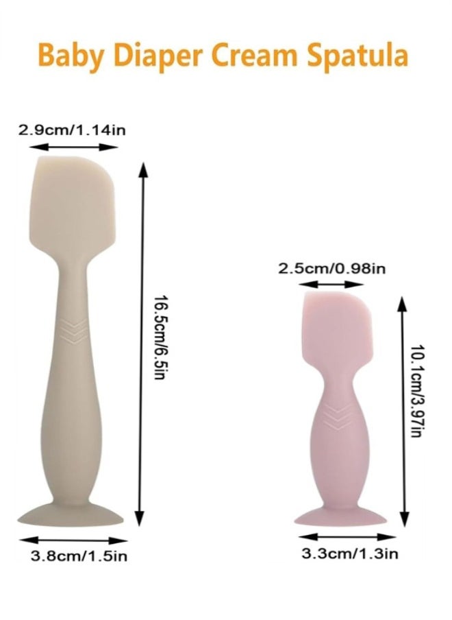 Generic Baby Diaper Cream Spatula Applicator, 2 Pack Baby Paste Spatula Diaper Cream Brush Soft Silicone paste Spatula Diaper Cream Brush with Suction Cup Base, 1 Large and 1 Mini Sizes (Pink, Gray)  - Image 2