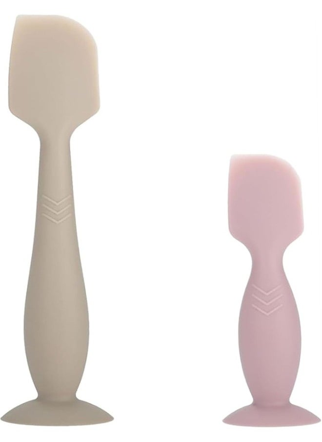 Generic Baby Diaper Cream Spatula Applicator, 2 Pack Baby Paste Spatula Diaper Cream Brush Soft Silicone paste Spatula Diaper Cream Brush with Suction Cup Base, 1 Large and 1 Mini Sizes (Pink, Gray)  - Image 1