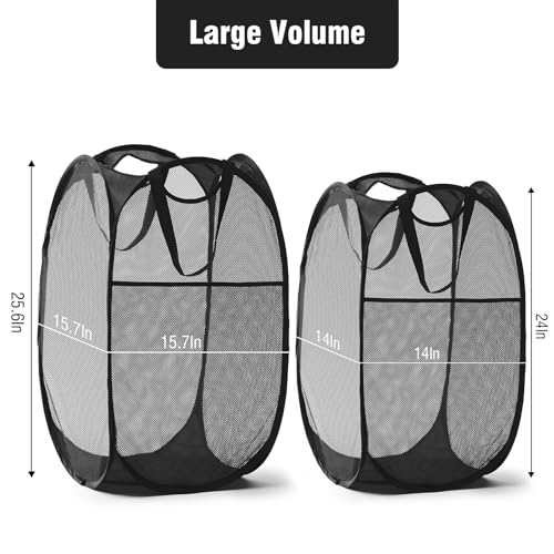 TECHMILLY Upgraded 105L Collapsible Mesh Pop Up Laundry Hamper with Sturdy Handles and Side Pocket Portable Foldable Clothes Baskets for Dorm Bathroom Travel Storage Black Plus - Image 3