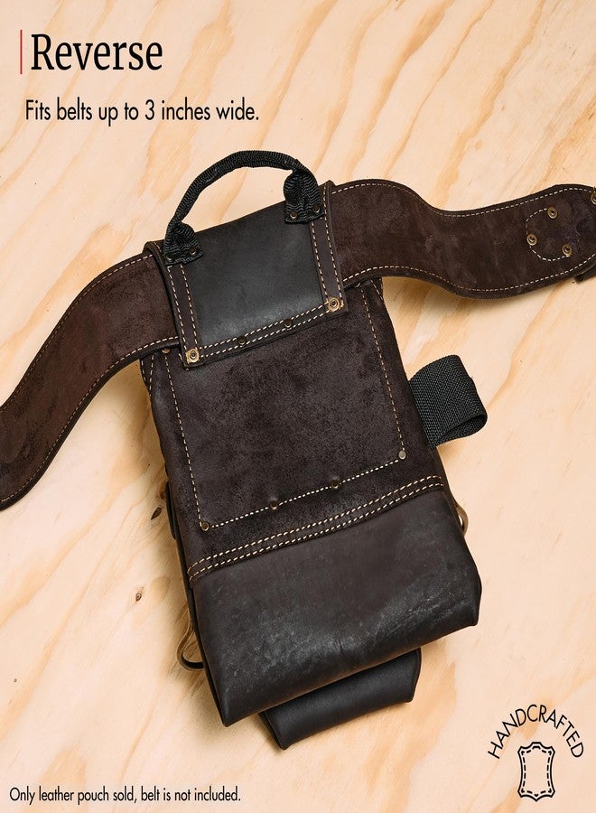 FESA Leather Carpenter Tool Pouch - 10-Pocket Heavy Top Grain Leather Carpenter Pouch with 2 Hammer Loops, Tape Clip, Large & Small Pockets - Fits Work Belts up to 3" - Handcrafted (Brown) - Image 5