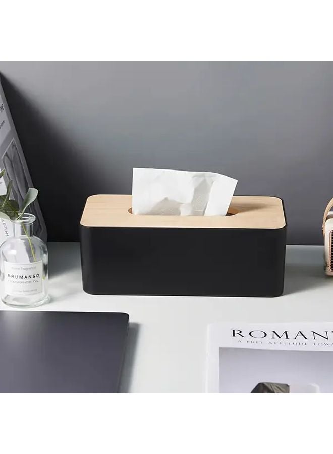 حامل علبة المناديل من الخيزران الممتد باللون الأسود الحديث المينيماليستي للغرفة المعيشة، الحمام، المطبخ - Image 1