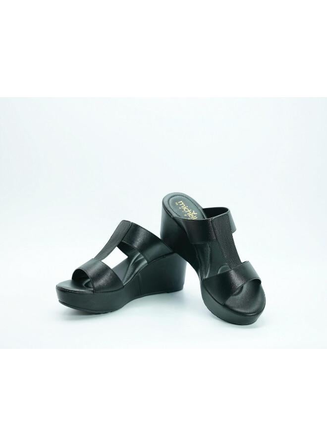 Michelle Morgan 092-3118 Michelle Morgan Women's T Bar Wedge Heel Sandals 514RJ338 Black - Image 2