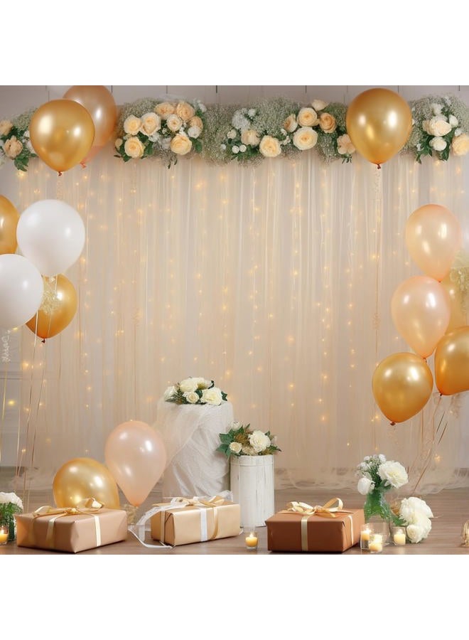 Shillance 10ft x 10ft Champagne Backdrop Curtain Panels with Lights String for Parties, Sheer Tulle Wedding Backdrop Drapes for Baby Shower Birthday Party Home Decorations - Image 2