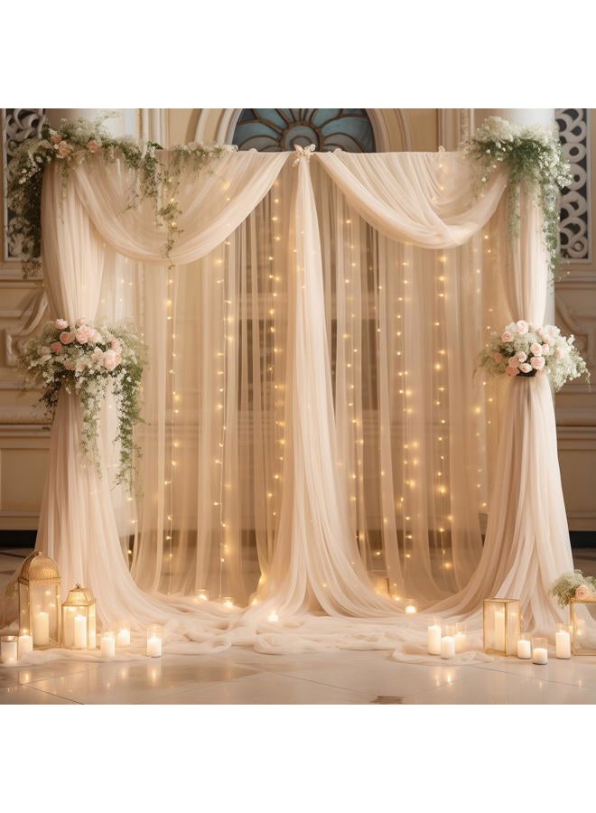 Shillance 10ft x 10ft Champagne Backdrop Curtain Panels with Lights String for Parties, Sheer Tulle Wedding Backdrop Drapes for Baby Shower Birthday Party Home Decorations - Image 1