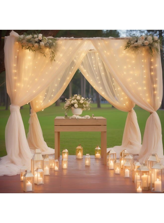 Shillance 10ft x 10ft Champagne Backdrop Curtain Panels with Lights String for Parties, Sheer Tulle Wedding Backdrop Drapes for Baby Shower Birthday Party Home Decorations - Image 3