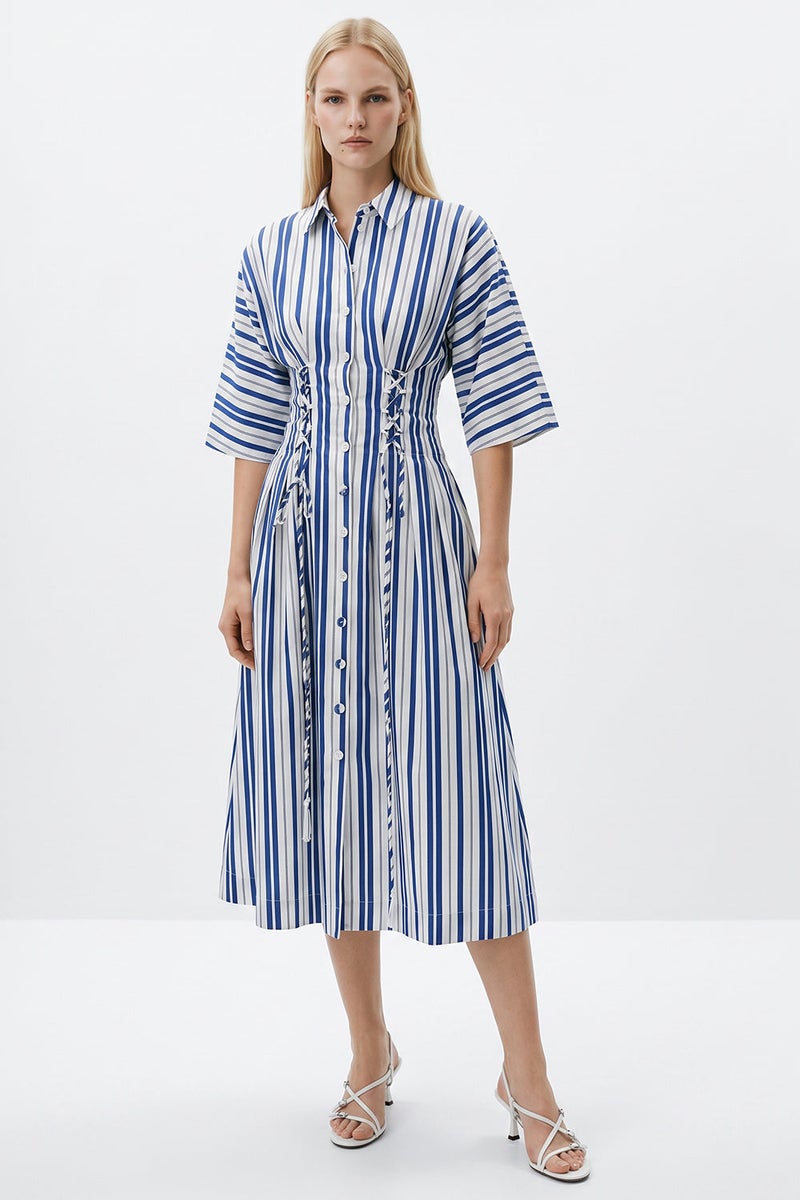 EXQUISE Truvaker Sleeve-Tie Midi Regular Size Bone Dress - Image 1