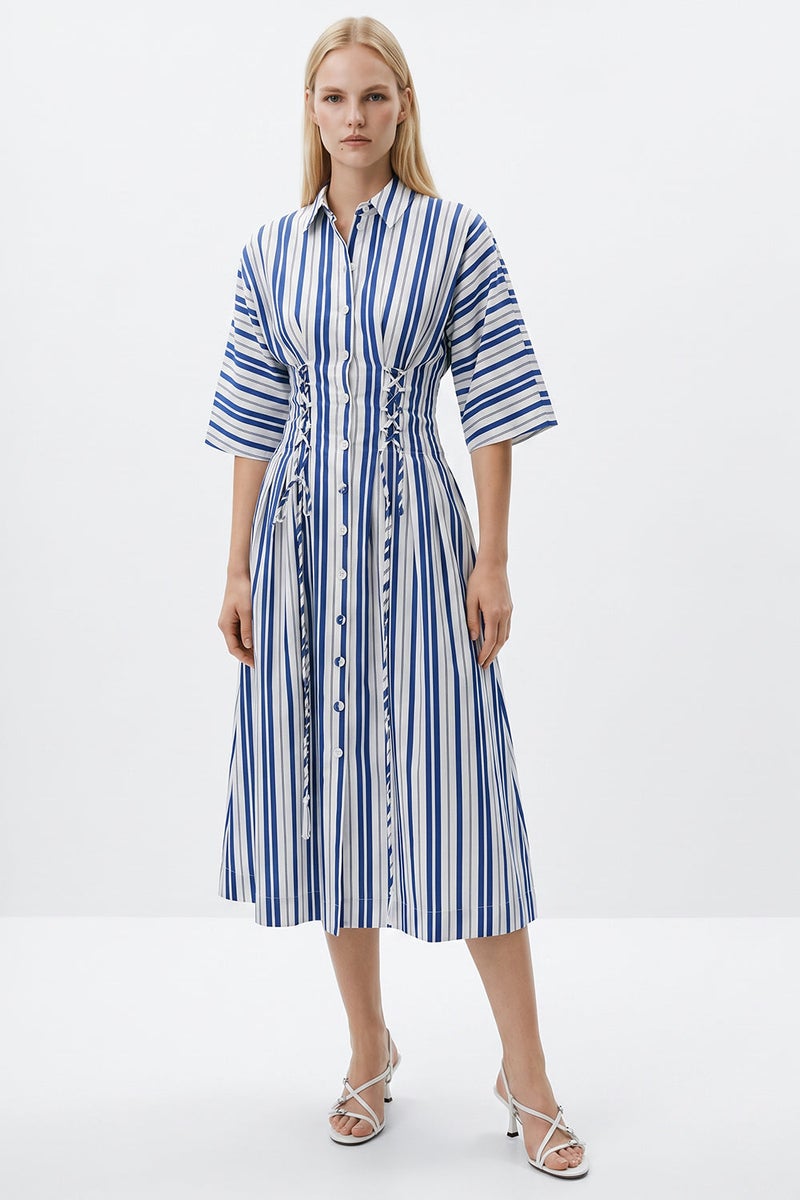 EXQUISE Truvaker Sleeve-Tie Midi Regular Size Bone Dress - Image 3