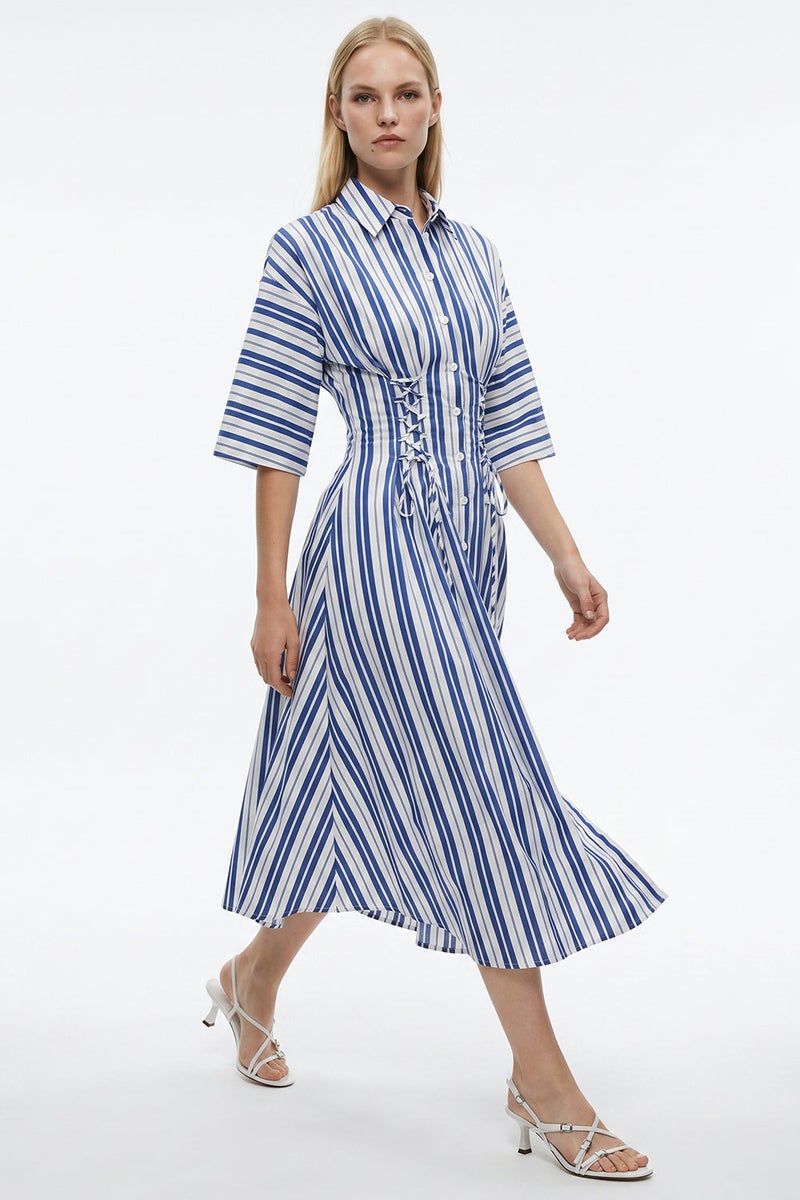 EXQUISE Truvaker Sleeve-Tie Midi Regular Size Bone Dress - Image 4