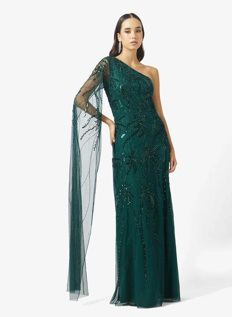 Namshi x One Shoulder Beaded Embellished A Line Gown