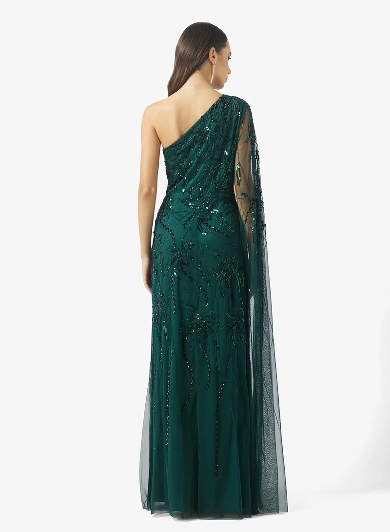 Namshi x One Shoulder Beaded Embellished A Line Gown