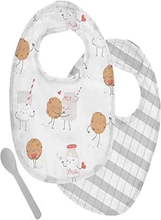 Stephen Joseph Milk and Cookies Cotton Muslin Bib Set (S23), White boy toys, girl toys, birthday gift, Christmas gift, growth, fun, for kids.