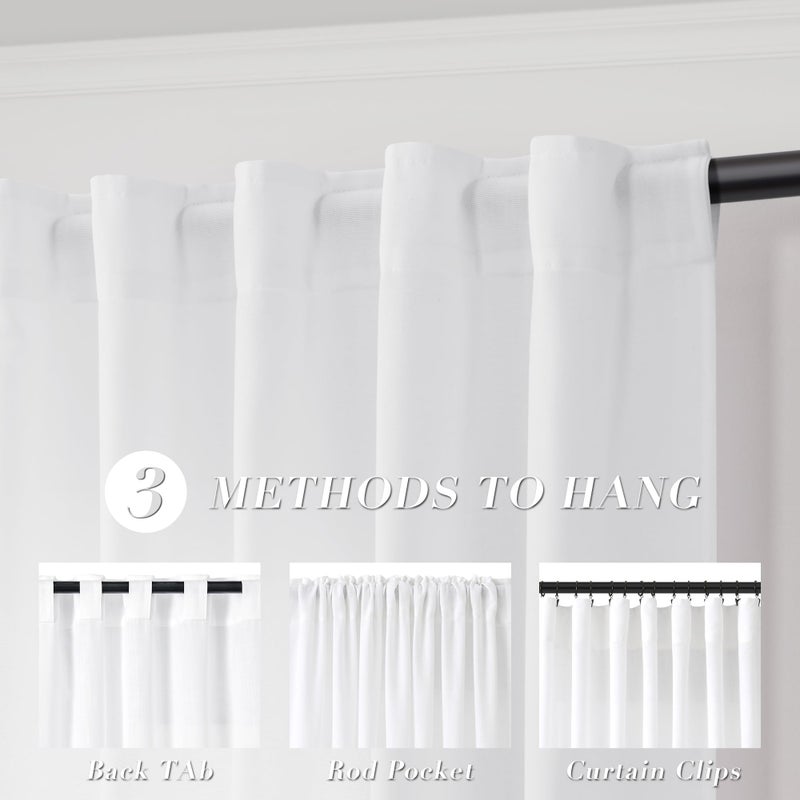 Joywell White Back Tab Rod Pocket Linen Curtains 90 Inches Long 2 Panels for Living Room Bedroom Neutral Boho Farmhouse Rustic Light Filtering Semi Sheer Curtains Window Treatment 52x90 - Image 3