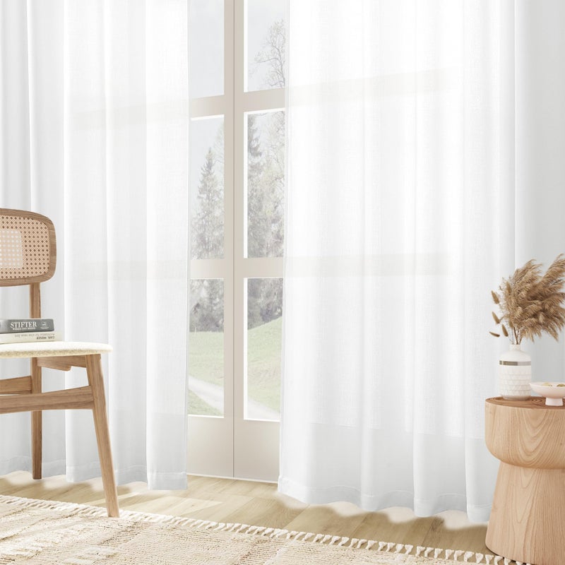 Joywell White Back Tab Rod Pocket Linen Curtains 90 Inches Long 2 Panels for Living Room Bedroom Neutral Boho Farmhouse Rustic Light Filtering Semi Sheer Curtains Window Treatment 52x90 - Image 4