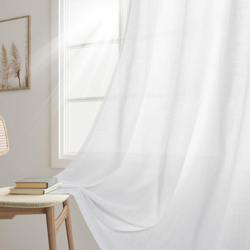 Joywell White Back Tab Rod Pocket Linen Curtains 90 Inches Long 2 Panels for Living Room Bedroom Neutral Boho Farmhouse Rustic Light Filtering Semi Sheer Curtains Window Treatment 52x90 - Image 2