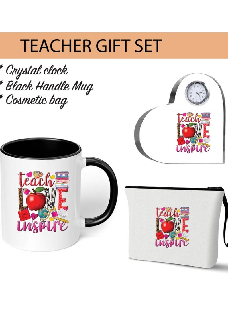 PRINTSHOP4ME Teacher's Day Pack of 3 Combo Pack - Heart Shape Crystal Clock, Black Ceramic Coffee Mug and Cosmetic Bag - Teacher's Day Gift Set - Gift for World Teachers Day  - Image 2