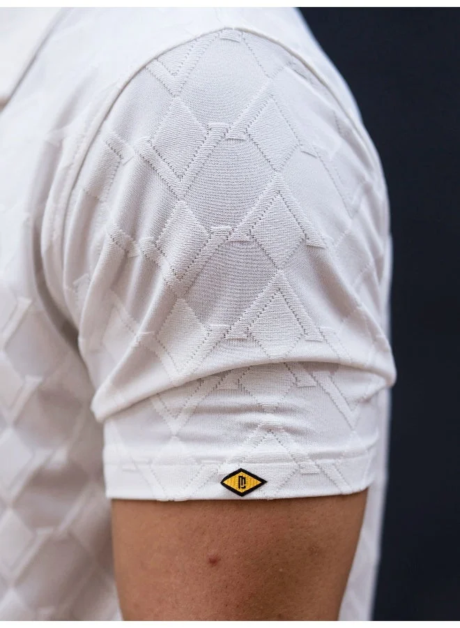 Maniac  Maniac Mens Textured Polo Neck Half Sleeve White Half Zipper Cotton Lycra Blend T-Shirt for Men | Best Price UAE