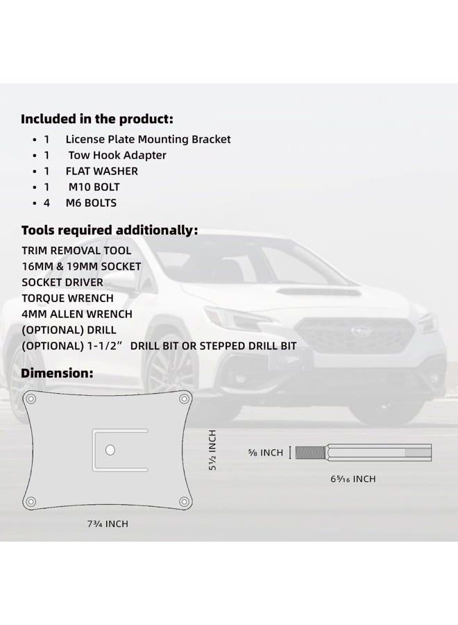 Mavnai License Plate Relocation Kit, Fits For Subaru WRX 2022+/Crosstrek 2018+, Mounts to OEM Front Tow Hook, Avoid Drilling Holes in The Front Bumper, Includes All Necessary Hardware for Installation - Image 5