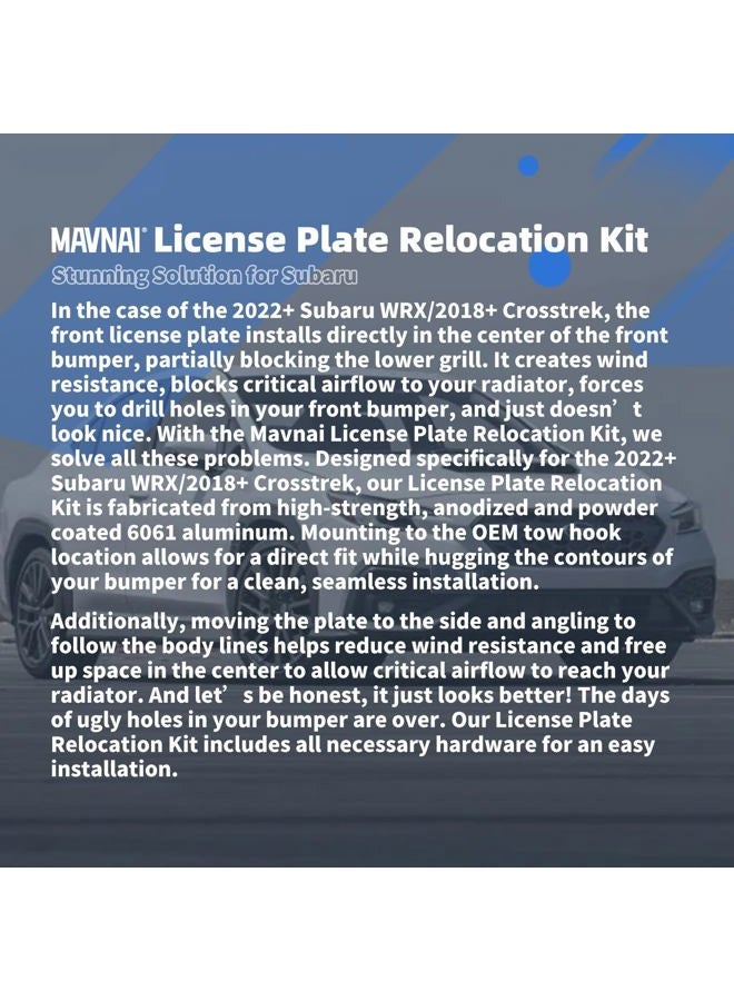 Mavnai License Plate Relocation Kit, Fits For Subaru WRX 2022+/Crosstrek 2018+, Mounts to OEM Front Tow Hook, Avoid Drilling Holes in The Front Bumper, Includes All Necessary Hardware for Installation - Image 4