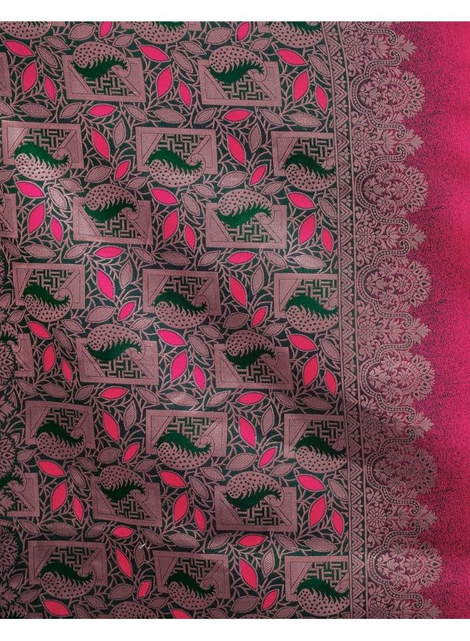 SIRIL ساري سيريلي للنساء من قماش كانجيفارام الحرير الناعم حرير نقي مع قطعة بلوز غير مخيطة (3696S109 - وردي داكن ساخن) - Image 5