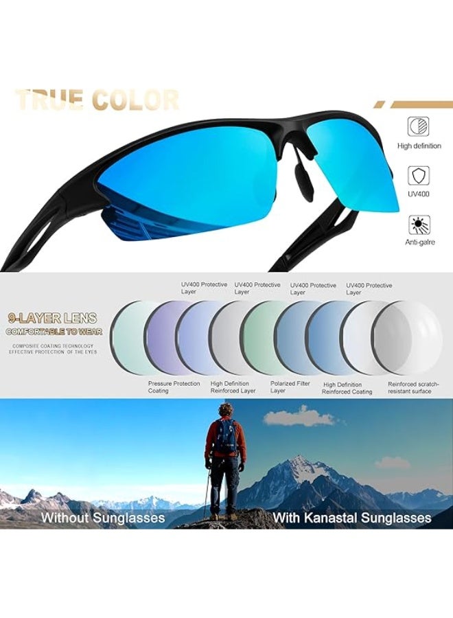 KANASTAL Polarized Sports Sunglasses for Men, TR90 Unbreakable Frame Lightweight Sun Glasses, Classic Square Cycling Shades for Women 100% UV400 Protection - Image 3