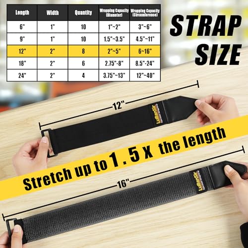 LuBanSir Cinch Straps, 2" x 12" (8 Pack) Elastic Hook and Loop Storage Strap for Extension Cord, Cable, Cord Wrap, Rope and Hose - Image 5