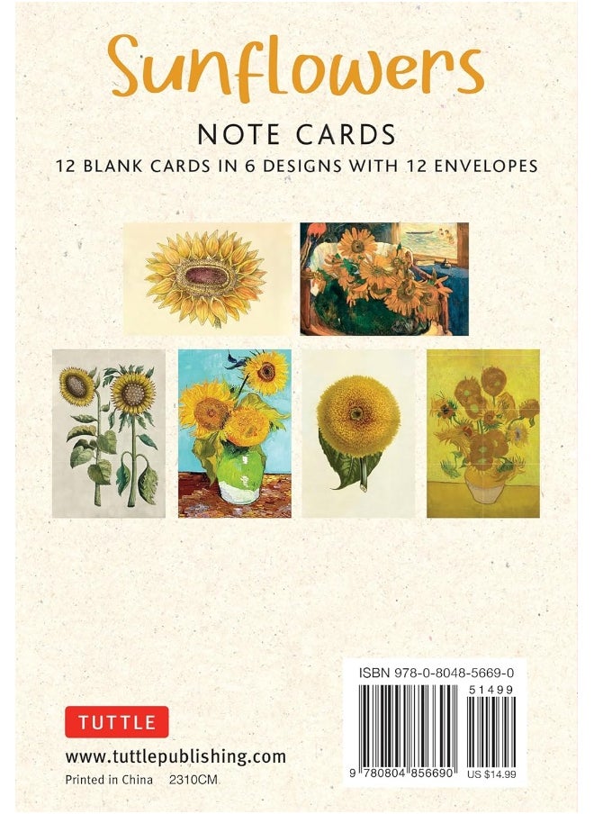 null - Sunflowers - 12 Blank Note Cards: 12 Blank Cards in 6 Designs with 12 Envelopes in a Keepsake Box - Image 1