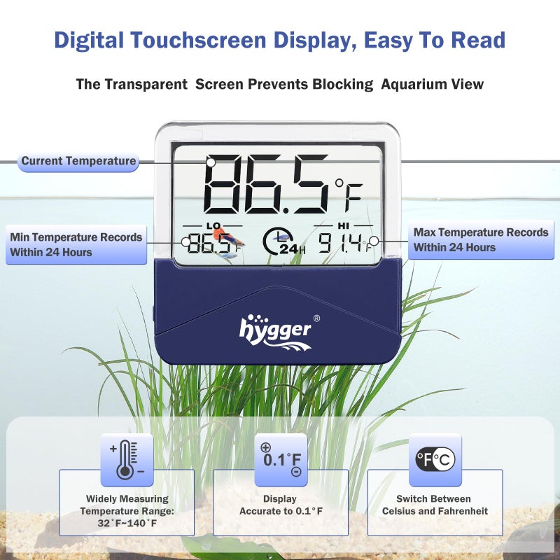 hygger Digital Aquarium Thermometer Records Max Min Temperature Sensor Gauge with LCD Display Stickable Fish Tank Thermometer for Saltwater, Freshwater, Fish, Amphibians, Reptiles - Image 3