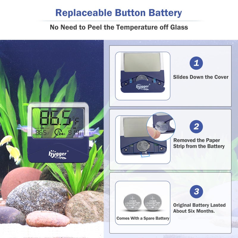 hygger Digital Aquarium Thermometer Records Max Min Temperature Sensor Gauge with LCD Display Stickable Fish Tank Thermometer for Saltwater, Freshwater, Fish, Amphibians, Reptiles - Image 5