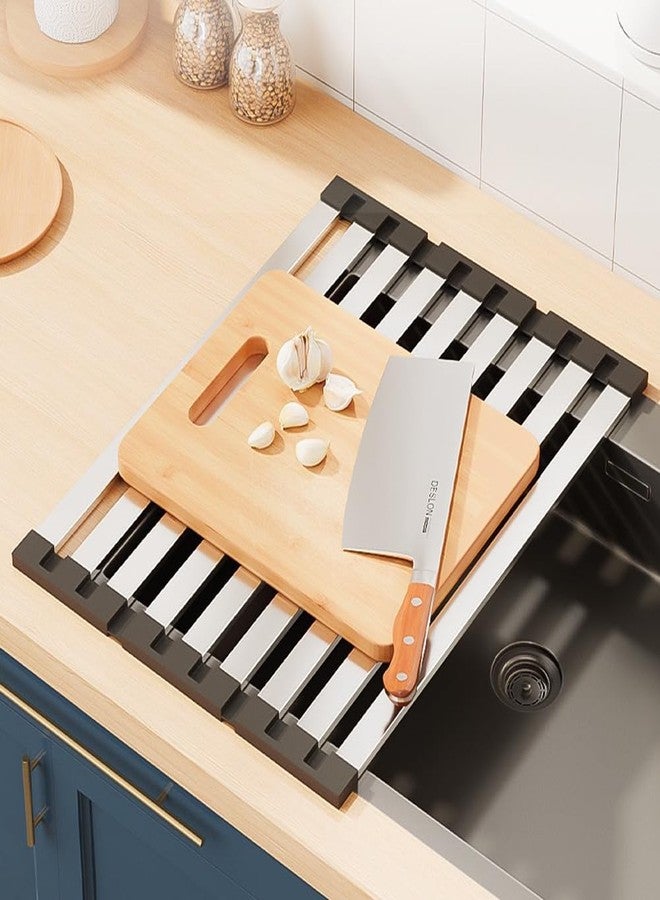 KATPOSIN Roll Up Dish Drying Rack, Over Sink Stainless Steel Rack,Foldable Kitchen Sink Mat,Kitchen Sink Drain Rack Dish Storage Rack (17.72" H x 12.8" W) - Image 3