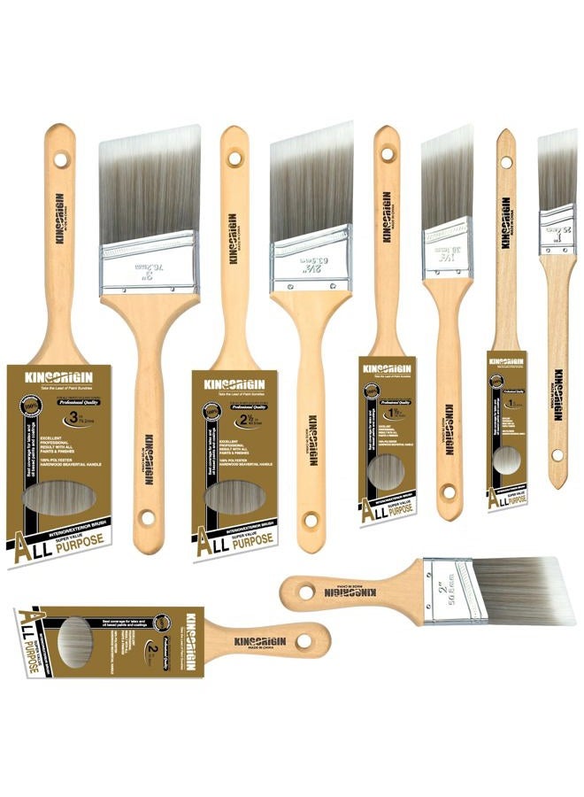 Kingorigin-10 Piece Paint Brush with Wood Handle, Premium Wall/Trim House Paint Brush Set, Stains, Interior & Exterior Home Improvement - Image 1