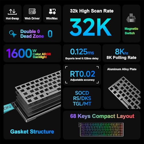 Hyekit EWEADN Tank68 Pro Rapid Trigger Magnetic Switch Wired Gaming Mechanical Keyboard, Aluminum Alloy Housing, Adjustable Actuation, 8K Hz Polling Rate, Hall Effect Gasket-Mounted, RGB HotSwap - Image 2