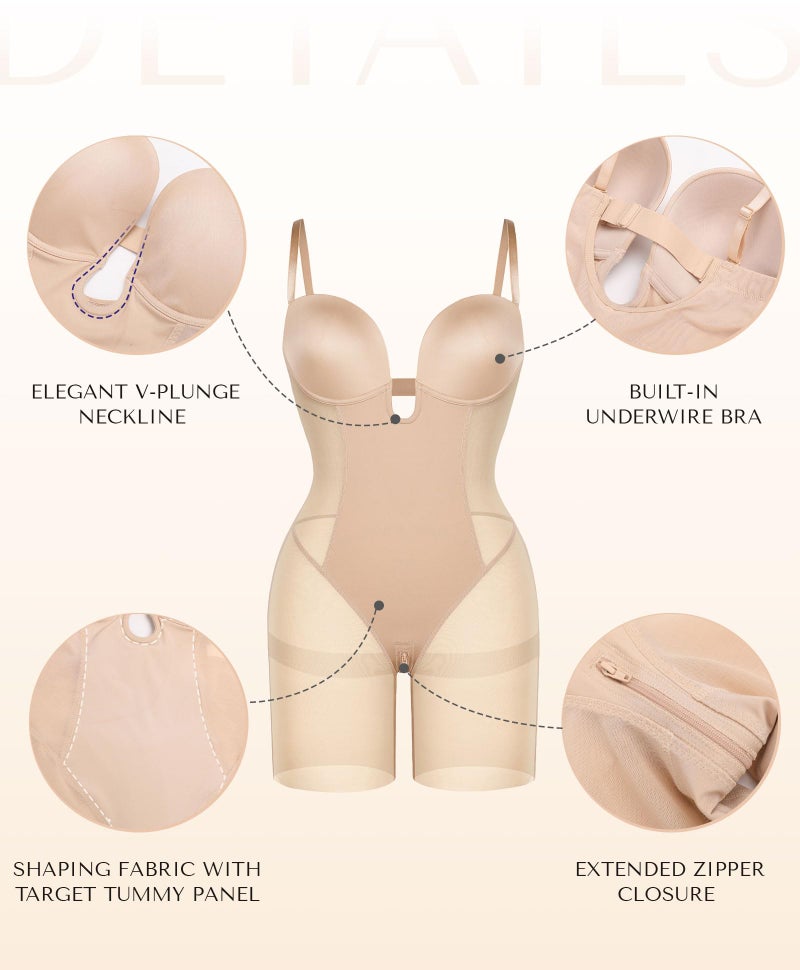 SHAPELLX Backless Shapewear for Women Tummy Control Strapless Bodysuit Butt Lifter Thigh Slimming Body Shaper Plunge Bra L - Image 4
