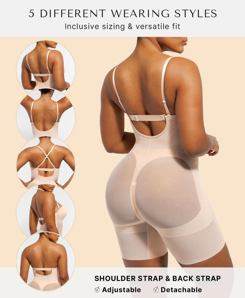 SHAPELLX Backless Shapewear for Women Tummy Control Strapless Bodysuit Butt Lifter Thigh Slimming Body Shaper Plunge Bra L - Image 2